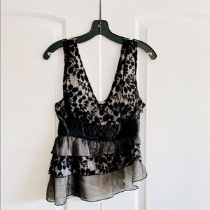 bebe Asymmetrical V-Neck Embroidered Top